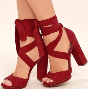 Red tie up heels